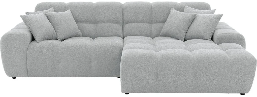 Goossens Excellent Bank Kubus - 40 X 40 Cm Stiksel lichtgrijs, stof, 1,5-zits, modern design met chaise longue rechts