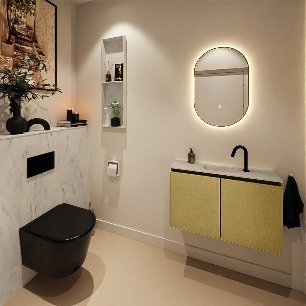 Mondiaz Ture DLux toiletmeubel 80cm oro met wastafel opalo midden met kraangat