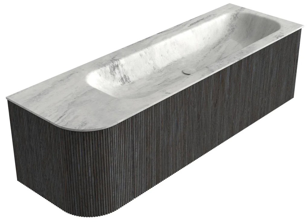 Mondiaz Kurve-dlux 145cm badmeubel ronding links shadow met 1 lade en deur en wastafel big large rechts zonder kraangat opalo