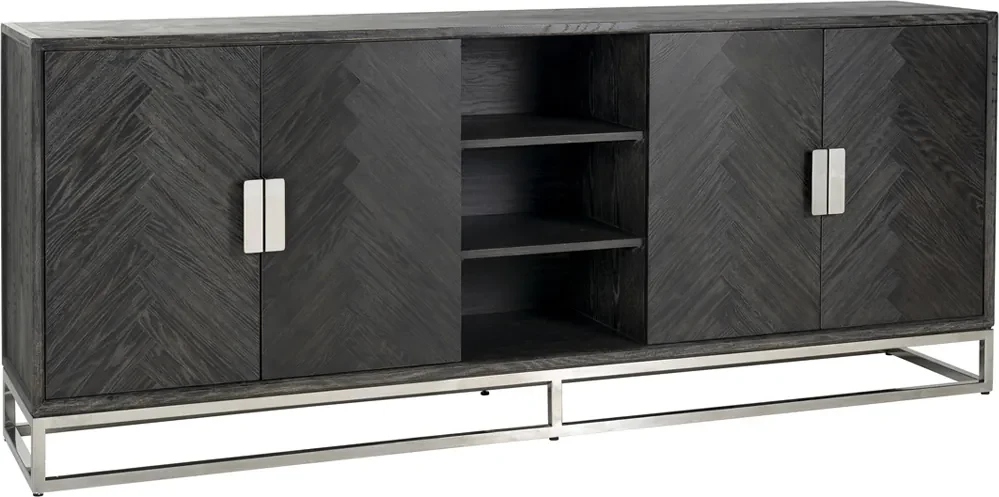 Richmond Interiors Blackbone Silver Groot Dressoir Zwarte Visgraat Met 