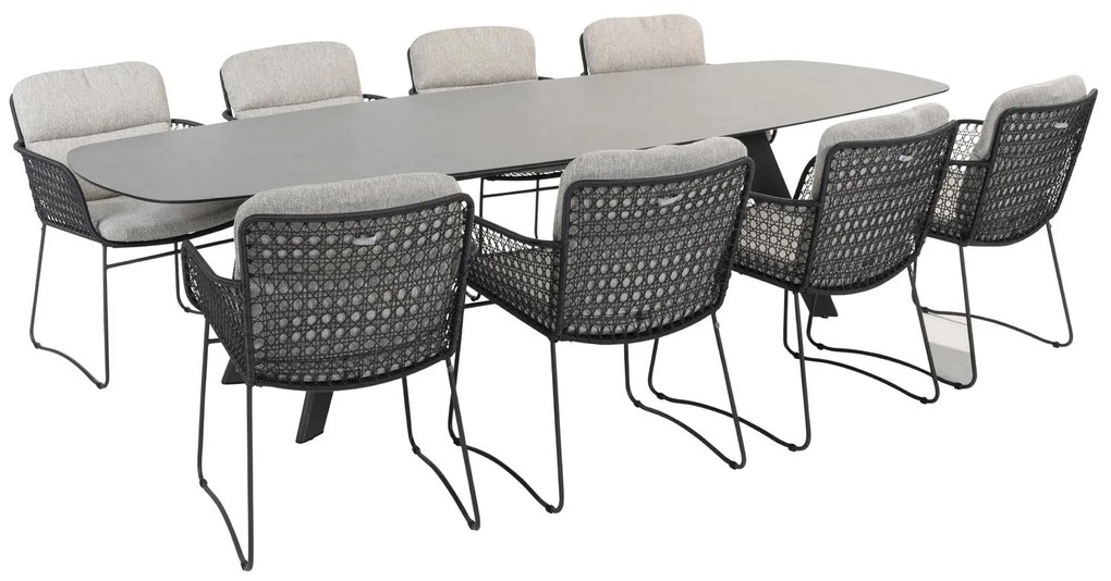 4 Seasons Outdoor Aprilla tuinset antraciet met Montana barrel shape tafel HPL slate antraciet 280 x 113 cm * Sale * Tuinset   antraciet weerbestendig