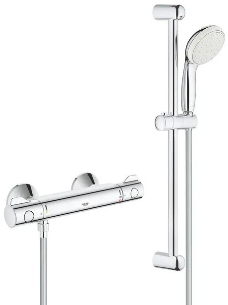 GROHE Grohtherm-800 comfortset met douchekraan thermostatisch met koppelingen met New Tempesta glijstangcombinatie 60cm chroom/wit OUTLETSTORE ( mist bevestiging glijstang) 34565001