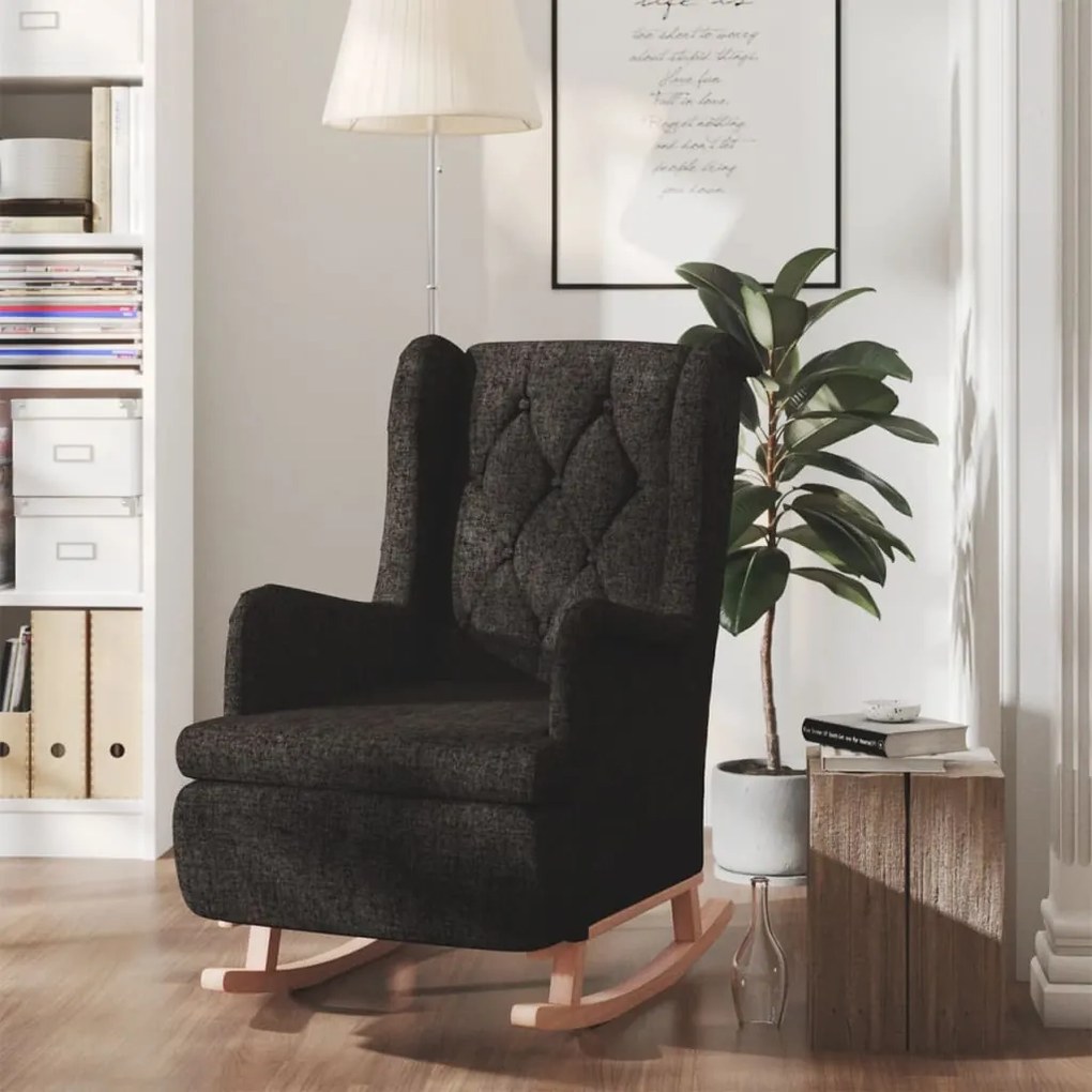 vidaXL Fauteuil met massief rubberwood schommelpoten stof zwart