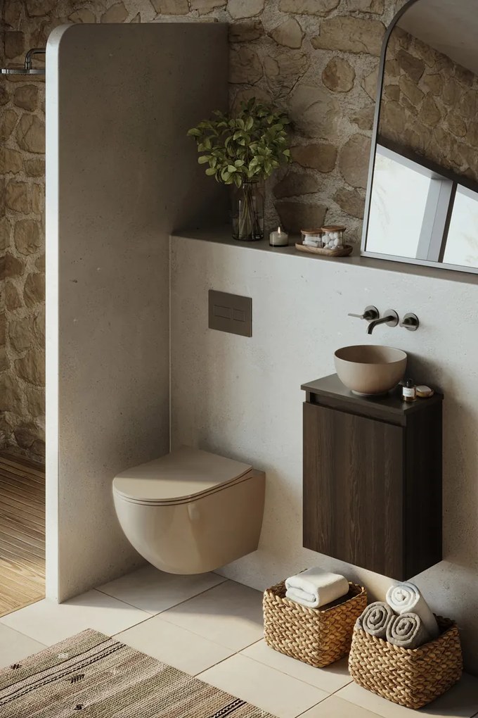 Fontana Bano toiletmeubel kasteel bruin 40x22cm met waskom in taupe