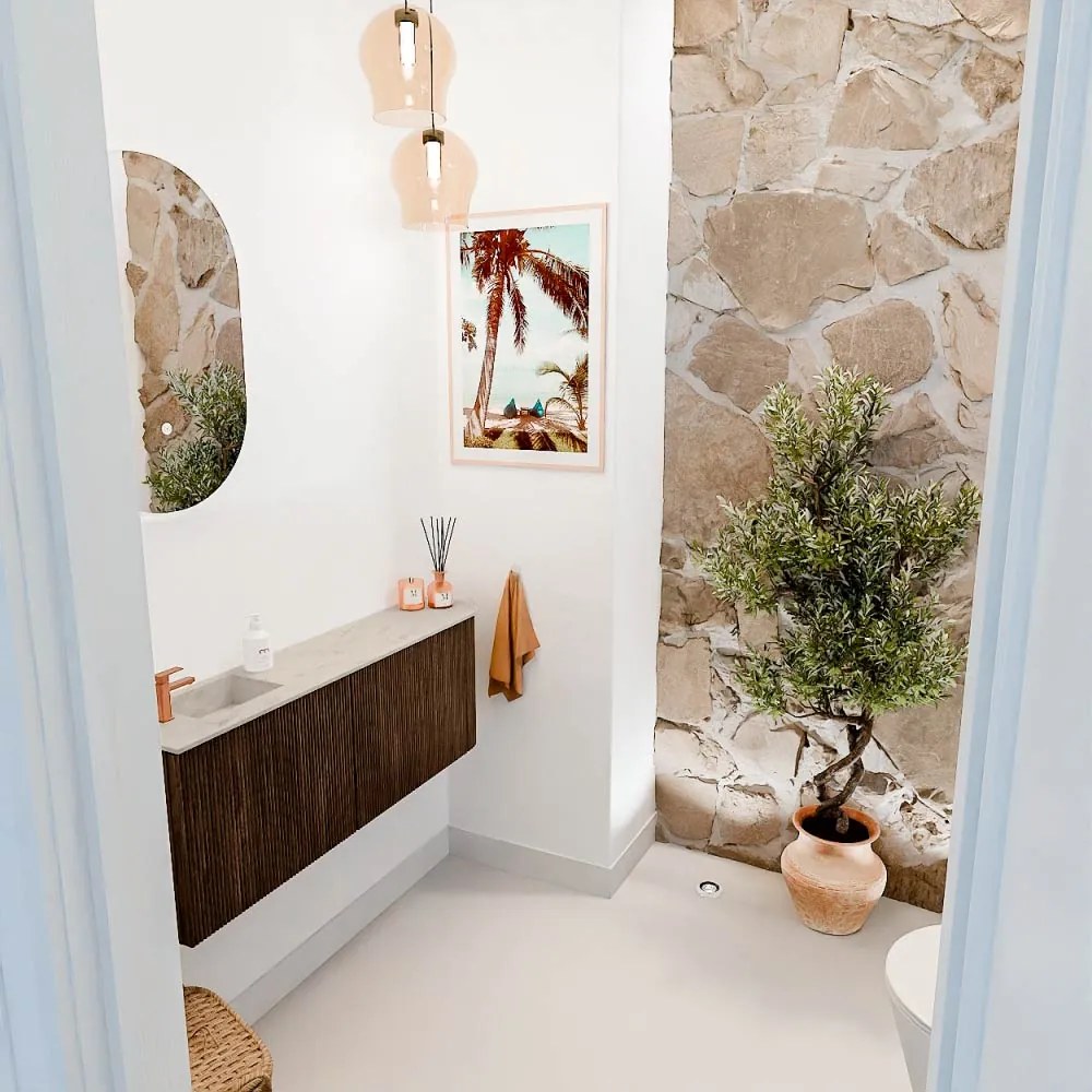 Mondiaz Joya DLux 110cm toiletmeubel ronding rechts walnut met wastafel faye links 1 kraangat opalo