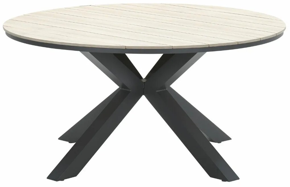 Garden Impressions Aleria tuinset 6-delig taupe - Tulli tuintafel Ø148x75 cm - light teak vironwood