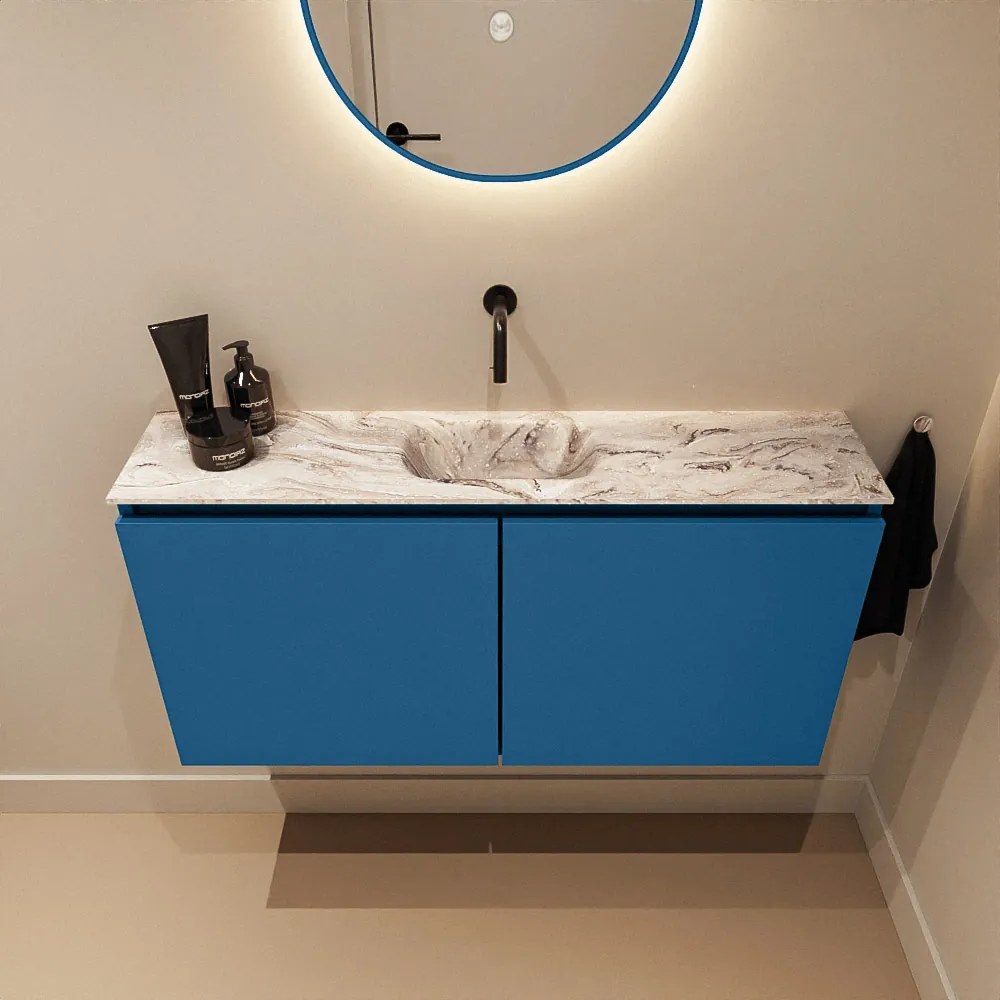 Mondiaz Ture DLux toiletmeubel 100cm jeans met wastafel glace midden zonder kraangat