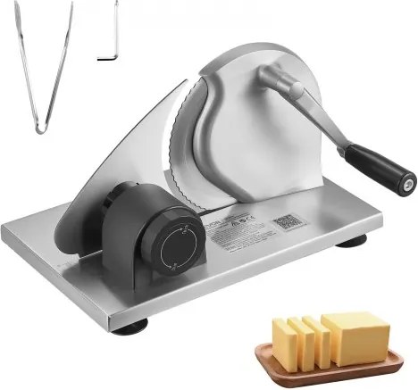 VEVOR Handmatige Broodsnijmachine, Kaassnijmachine met Verstelbare Snijdikte (0–15 mm), Handbediende Broodsnijmachine met Microgekarteld Roestvrijstalen Mes voor Keuken, Bakkerij en Feesten