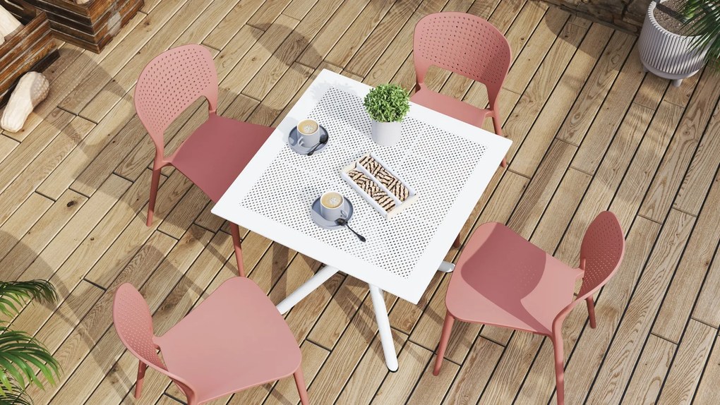 FLAVIO 80x80 Wit - MODERNE VIERKANTEN TUINTAFEL (voor keuken, café, tuin)