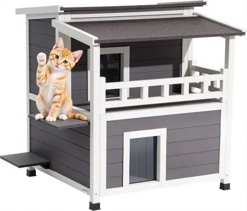VEVOR Kattenhuis, 2-laags houten kattenhut, schuimisolatie, schuilplaats met balkon, waterdicht en geïsoleerd, kattenvilla voor 1-3 katten in de winter, 840x750x820 mm