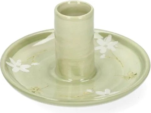 Kandelaar, steengoed, bloemen en klavers, Ø11 cm x 6 cm