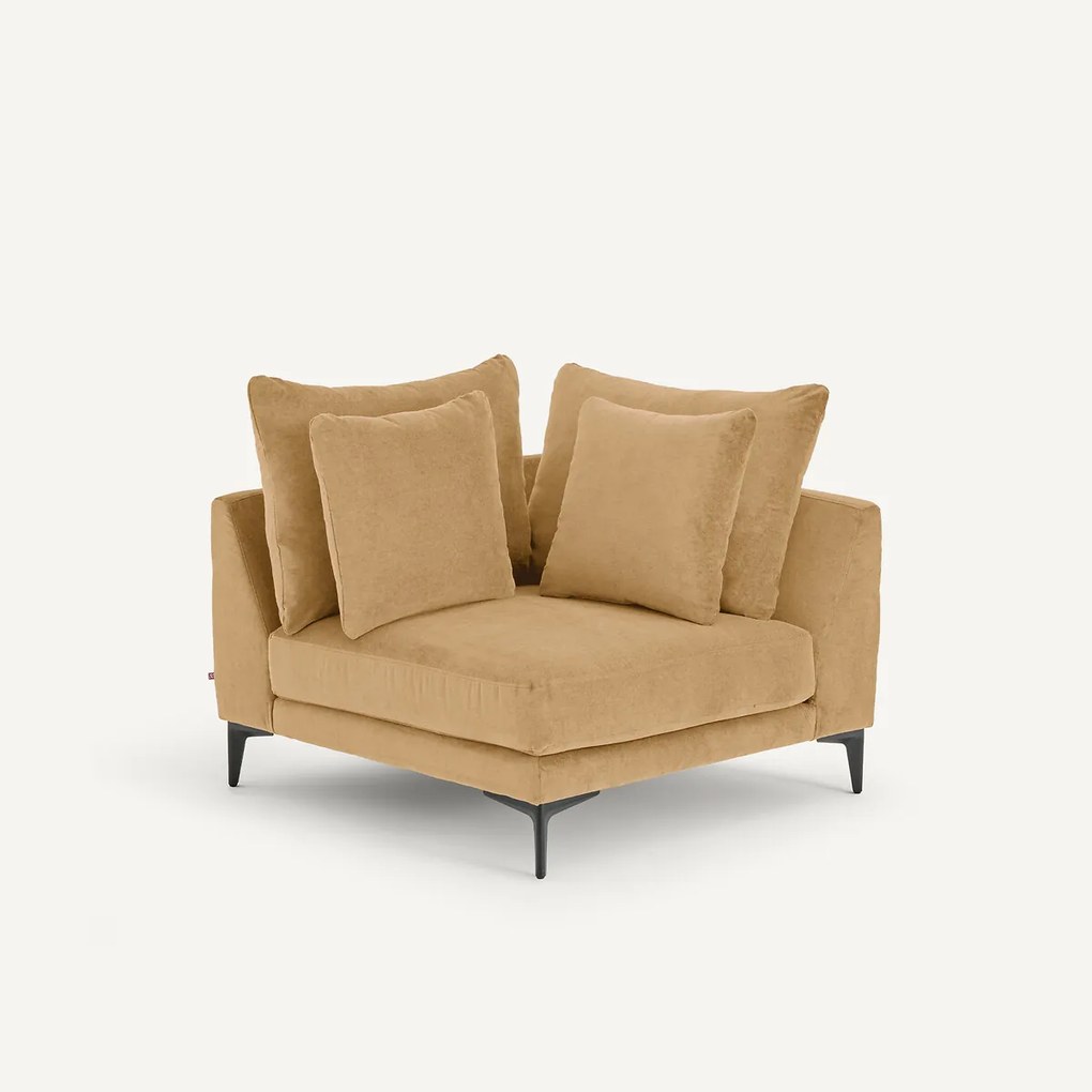 Hoekbank in stone-kleurig fluweel, MODERNISTE, ontwerp van Emmanuel Gallina