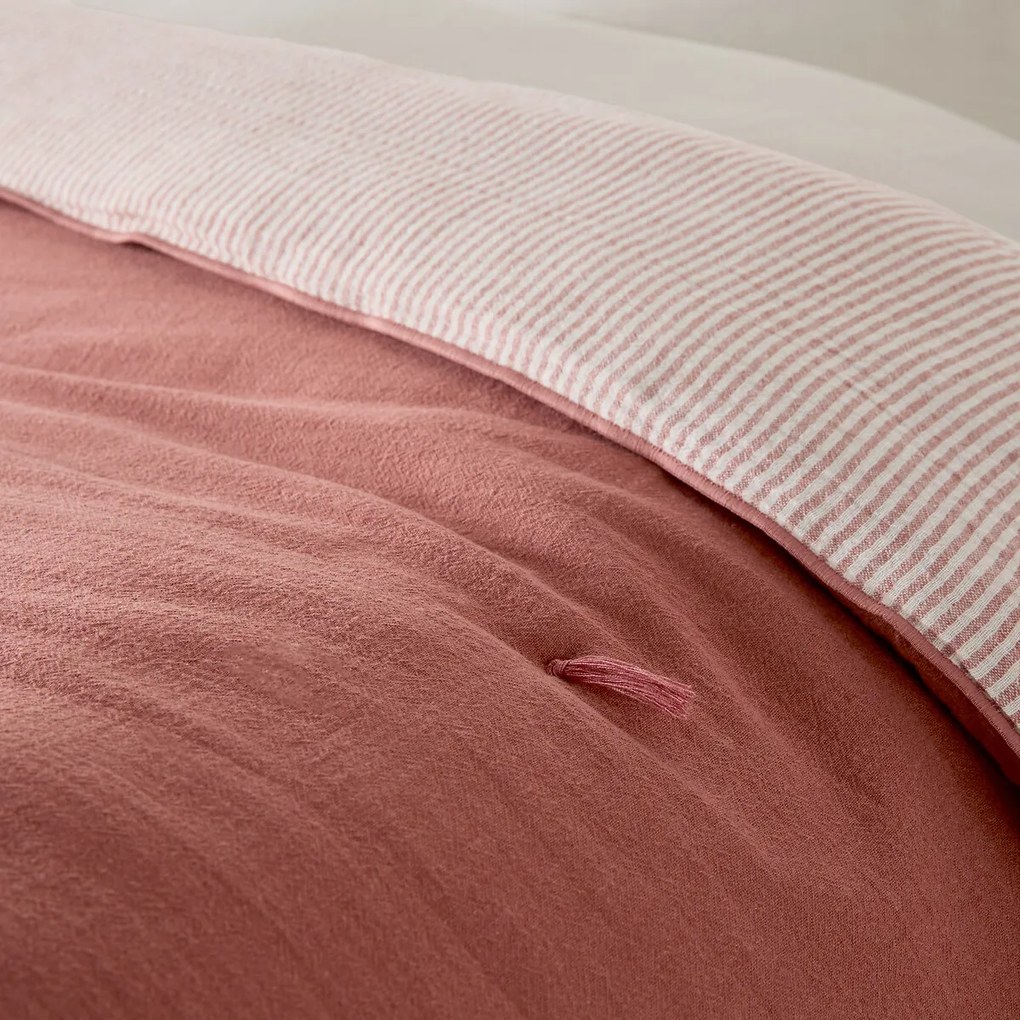 Gewatteerd effen/gestreept dekbed van katoen/linnenmix, BOISSEAU