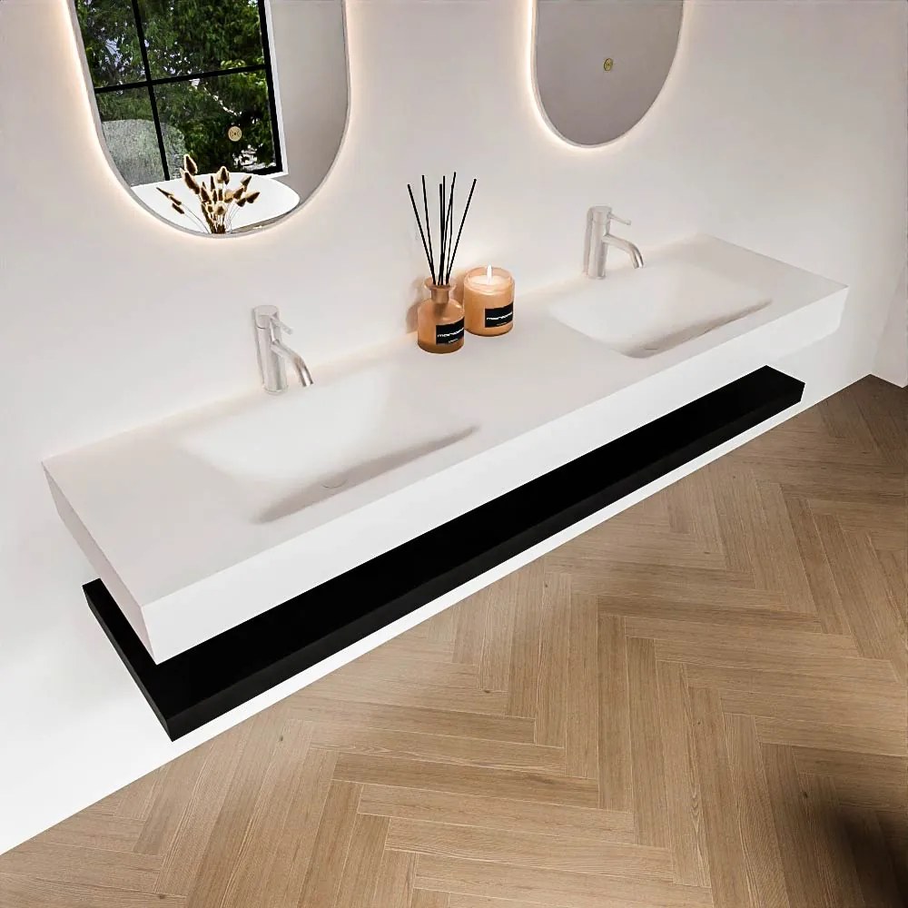 Zaro Alan badmeubel 180cm met planchet urban en vrijhangende wastafel cloud dubbel 2 kraangaten talc
