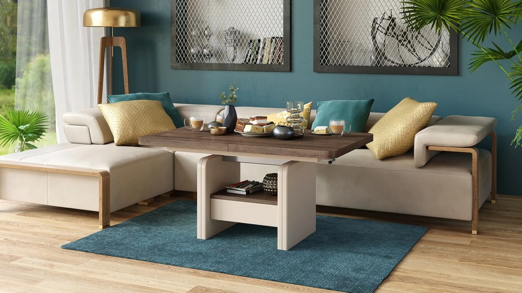 LEXUS verrijdbare koffietafel, met heffunctie, bruin eiken / beige