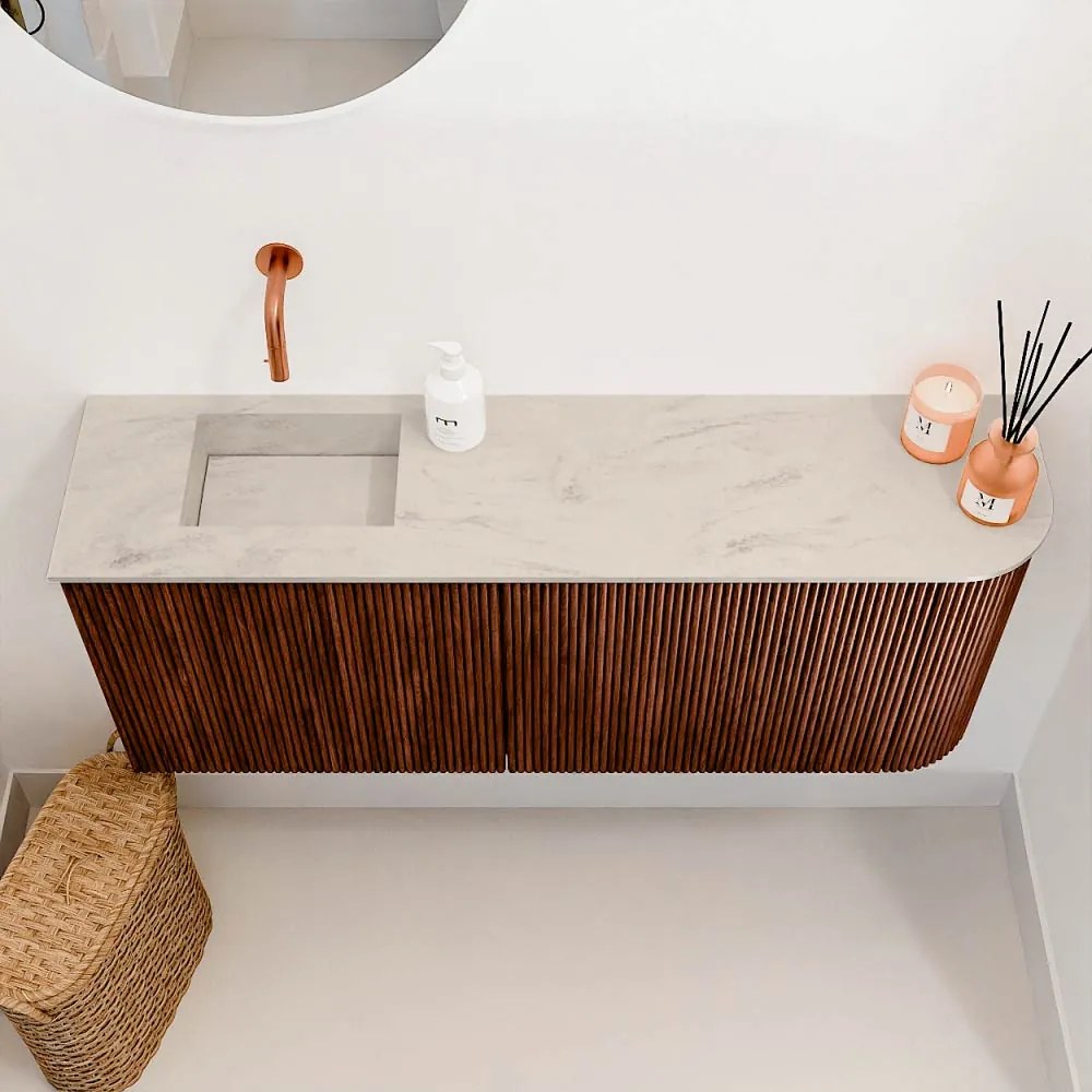 Mondiaz Joya DLux 100cm toiletmeubel ronding rechts ruby met wastafel faye links zonder kraangat opalo