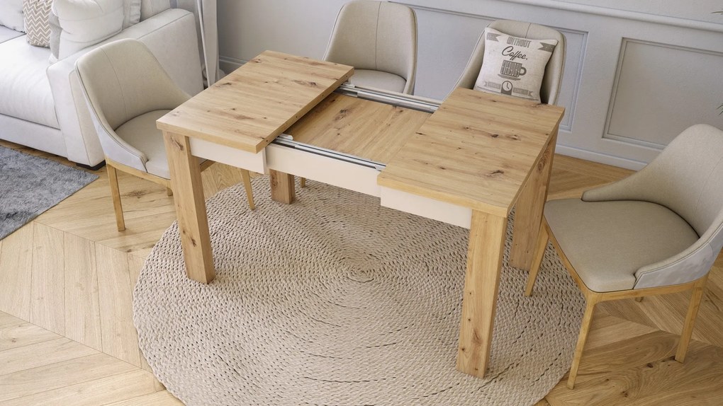 FONTE Eikenhout Artisan / beige - KLASSIEKE KEUKEN- /WOONKAMERTAFEL 85x75 UITKLAPBAAR TOT 130 cm!