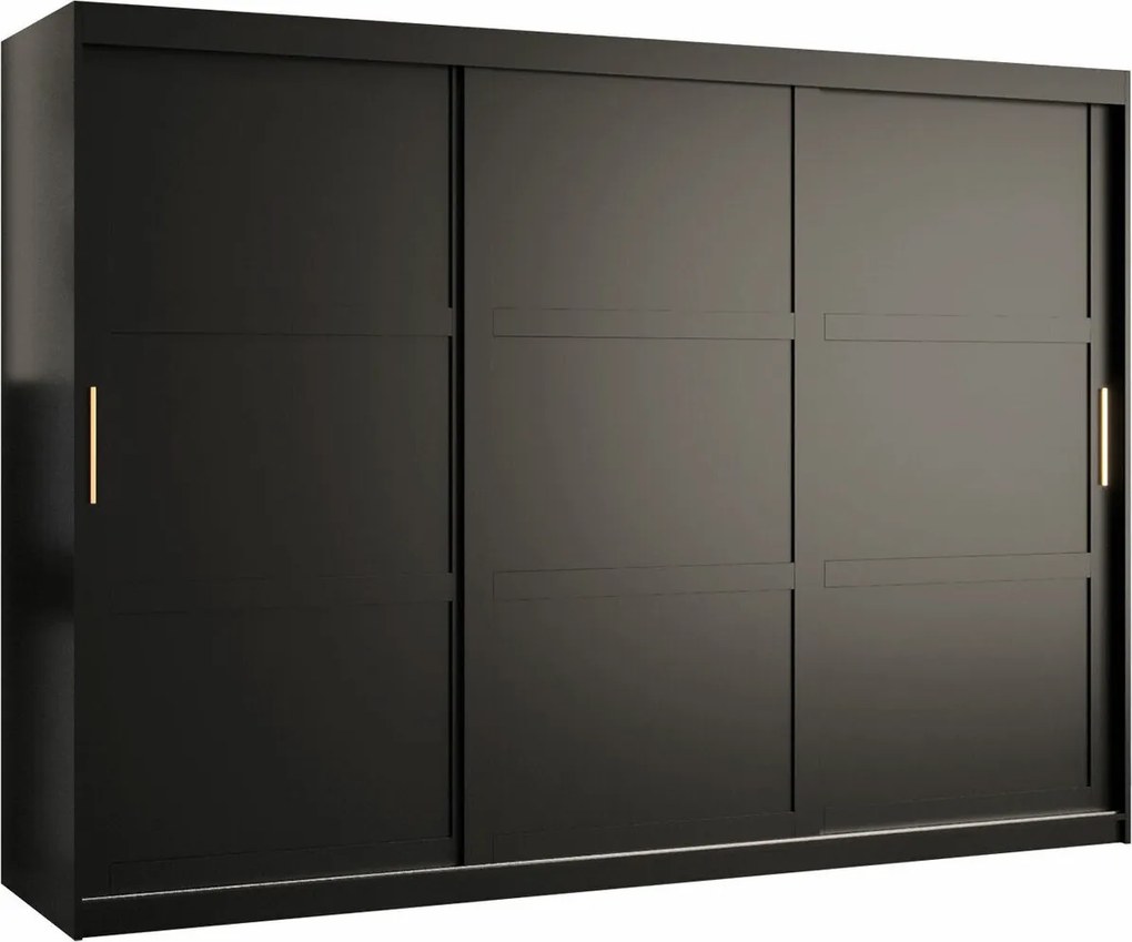 Kledingkast Ferfere 102, Zwart, 200x250x62cm, 213 kg, Kledingkast deuren: Schuivend, Aantal planken: 9, Aantal planken: 9