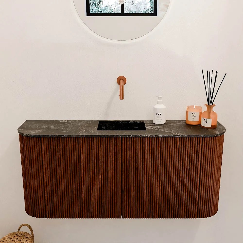 Mondiaz Joya DLux 95cm toiletmeubel ronding links/rechts ruby met wastafel faye midden zonder kraangat lava