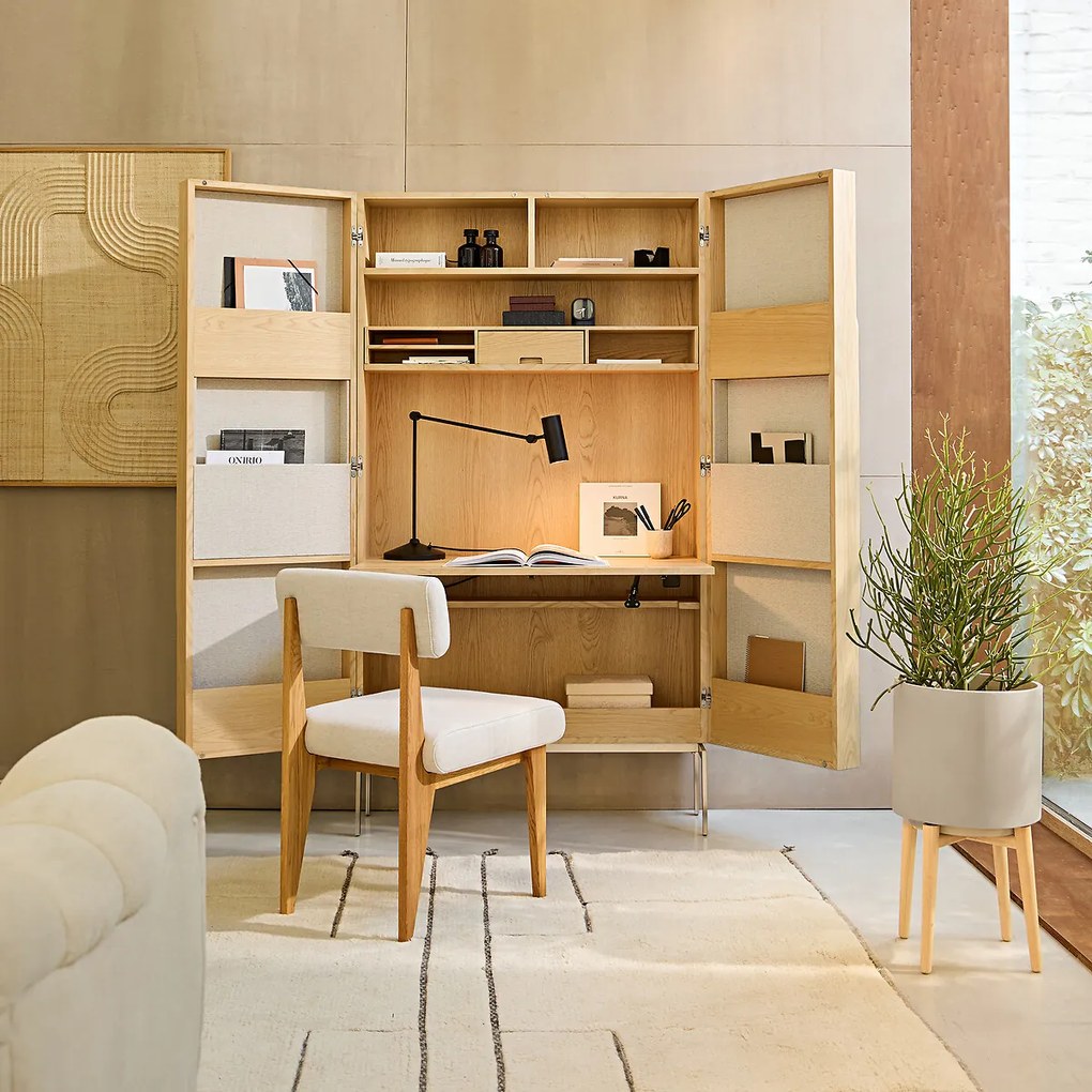 Bureaukast met eikenfineer en structuurstof, Omid