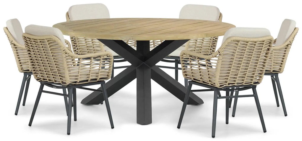 Tuinset Ronde Tuintafel 6 personen 160 cm Aluminium/wicker Taupe  Coco Antoni/Rockville