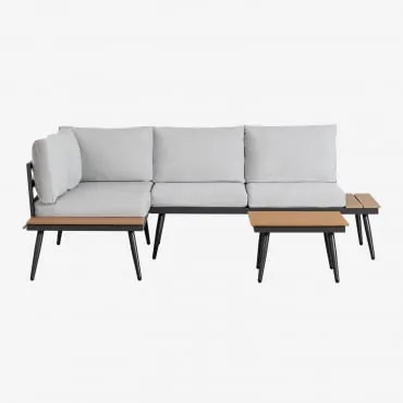 Nadi Aluminium- En Houten Loungeset Met 4-zits Hoekbank En Salontafel Zwart - Grijs - Sklum