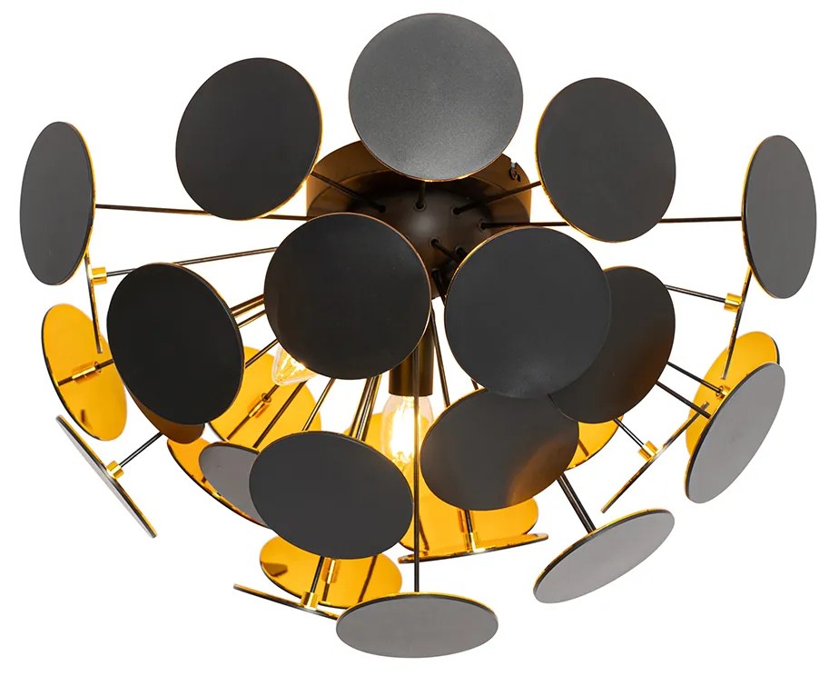Design plafondlamp zwart met goud 54cm 3-lichts - Cerchio