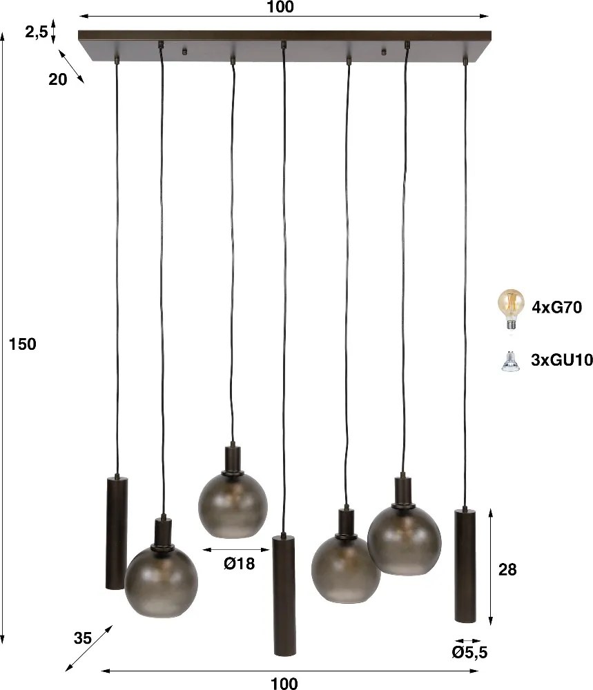 Design Hanglamp Met Glazen Bollen Bruin
