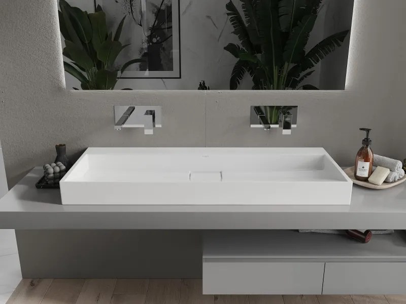 Mexen Ava waskom voor op het aanrecht van conglomeraat B/O 120 x 46 cm, wit - 23011200