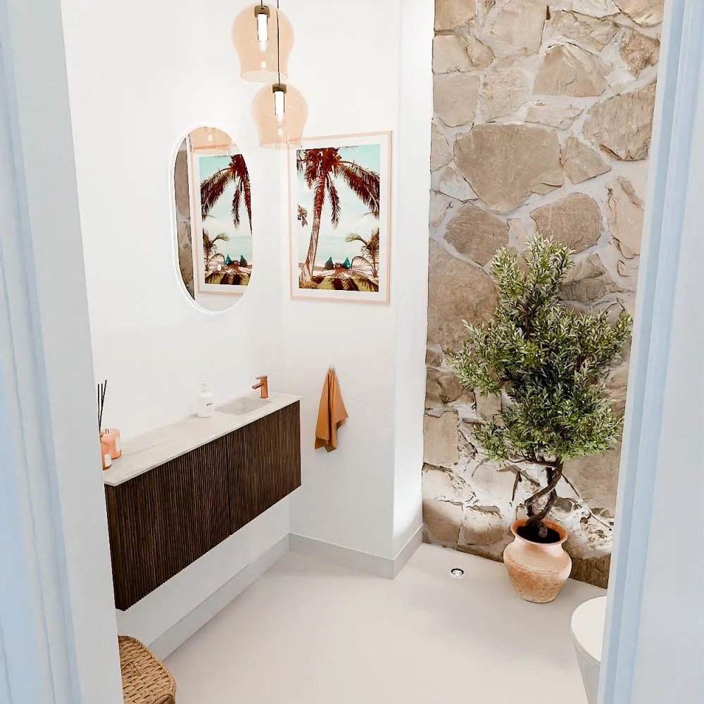 Mondiaz Joya DLux 100cm toiletmeubel walnut met wastafel faye rechts 1 kraangat ostra