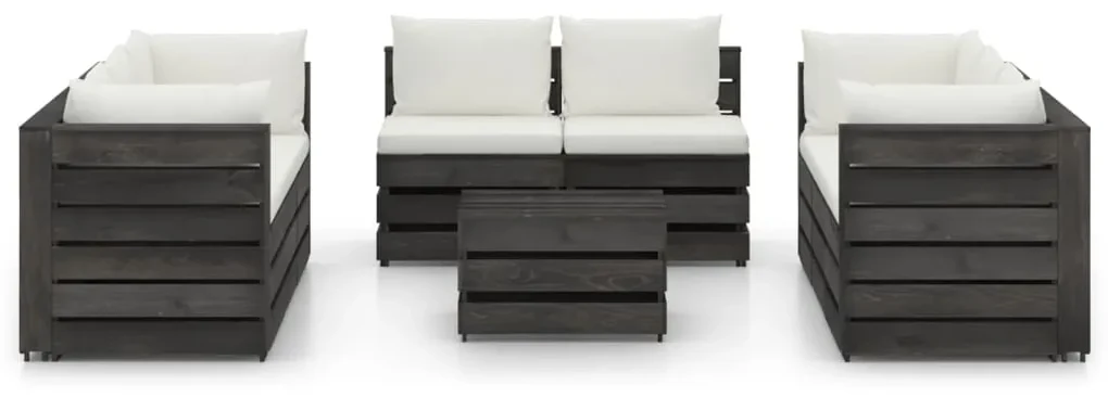 vidaXL 9-delige Loungeset met kussens grijs geïmpregneerd hout