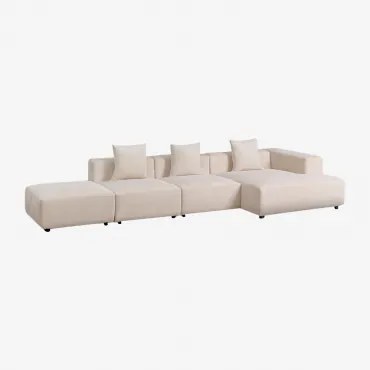 3-delige Chaise Longue Modulaire Bank Met Pof Rechts (↔︎390 Cm) Bruna Corduroy Beige – Linnen - Sklum