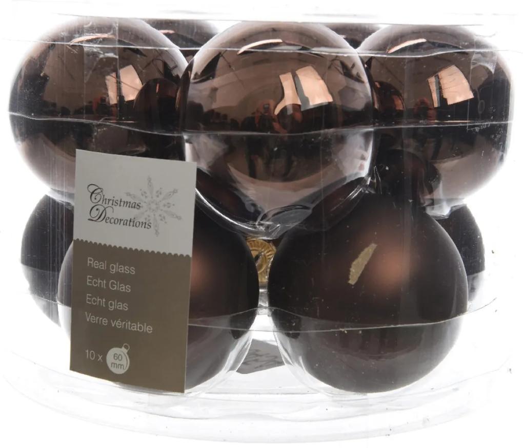 Kerstbal glas glans-mat diameter 6cm donker chocolade KSD