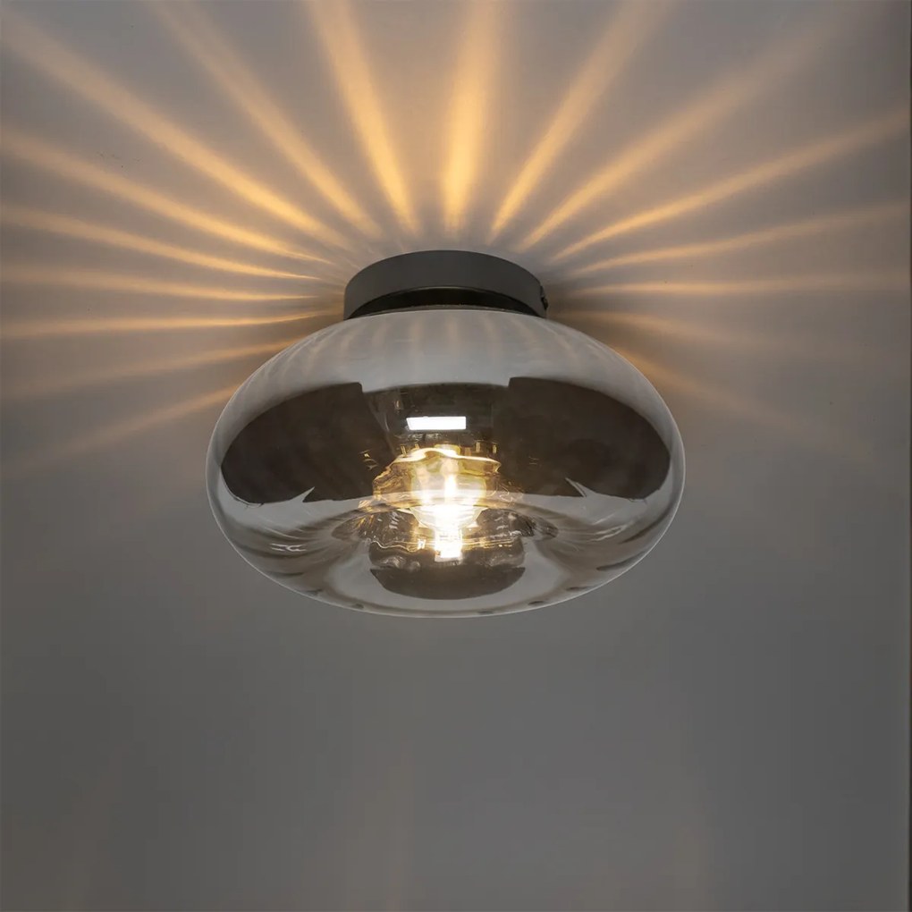 Art Deco plafondlamp zwart met smoke glas - Ayesha