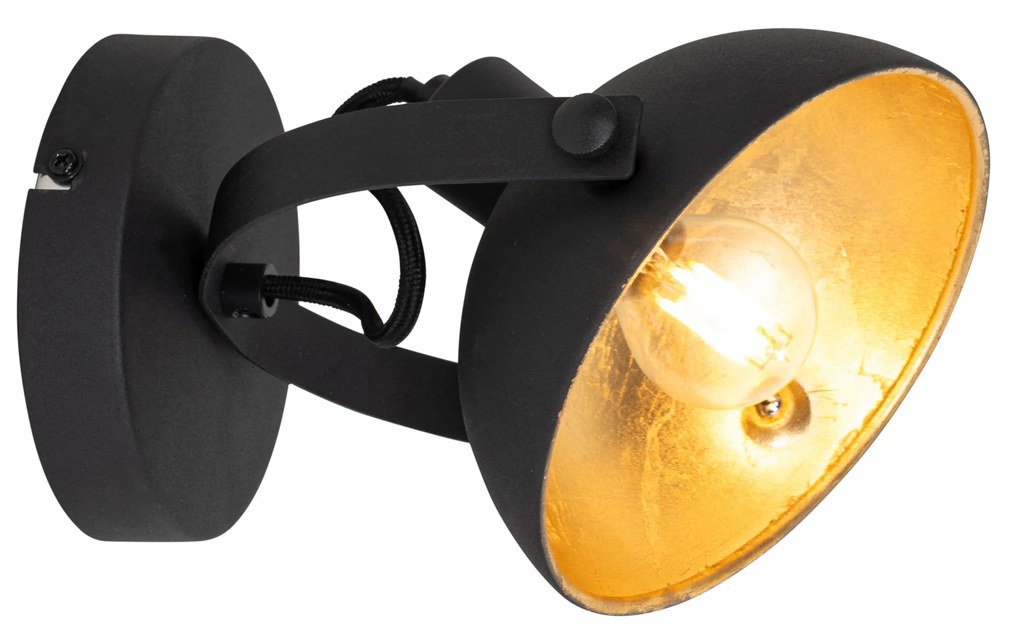 Industriële plafondlamp zwart met goud 15 cm verstelbaar - Magnax Industriele / Industrie / Industrial E14 rond Binnenverlichting Lamp
