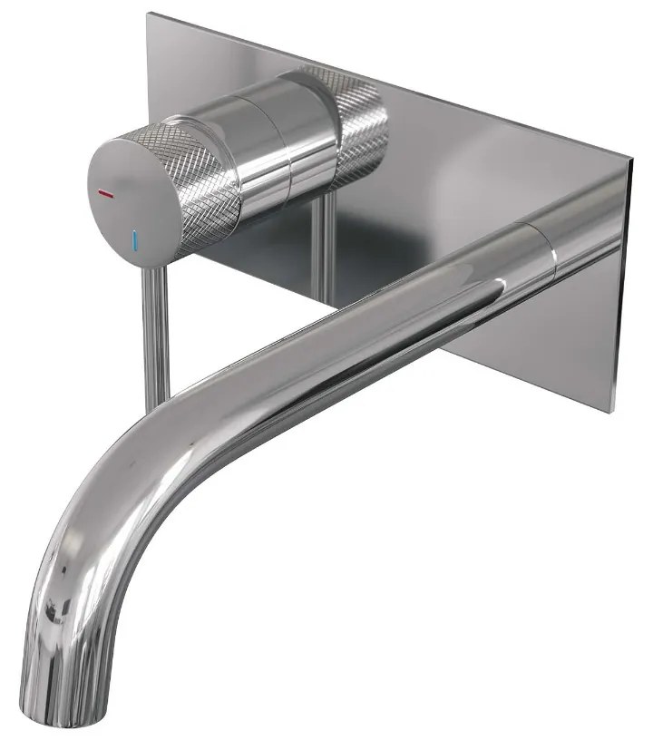 Brauer Chrome Carving inbouw wastafelkraan plaat met gebogen uitloop, lange handgreep en ColdStart chroom links