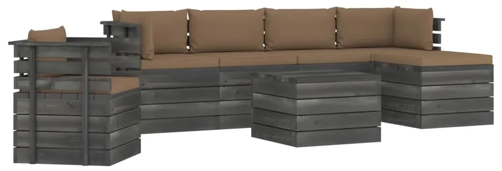 vidaXL 7-delige Loungeset met kussens pallet massief grenenhout
