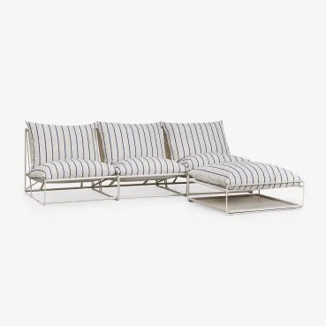 3-delige Modulaire Tuinbank En Omvormbare Poef Amaro Tapioca Beige - Marine Blauw - Sklum