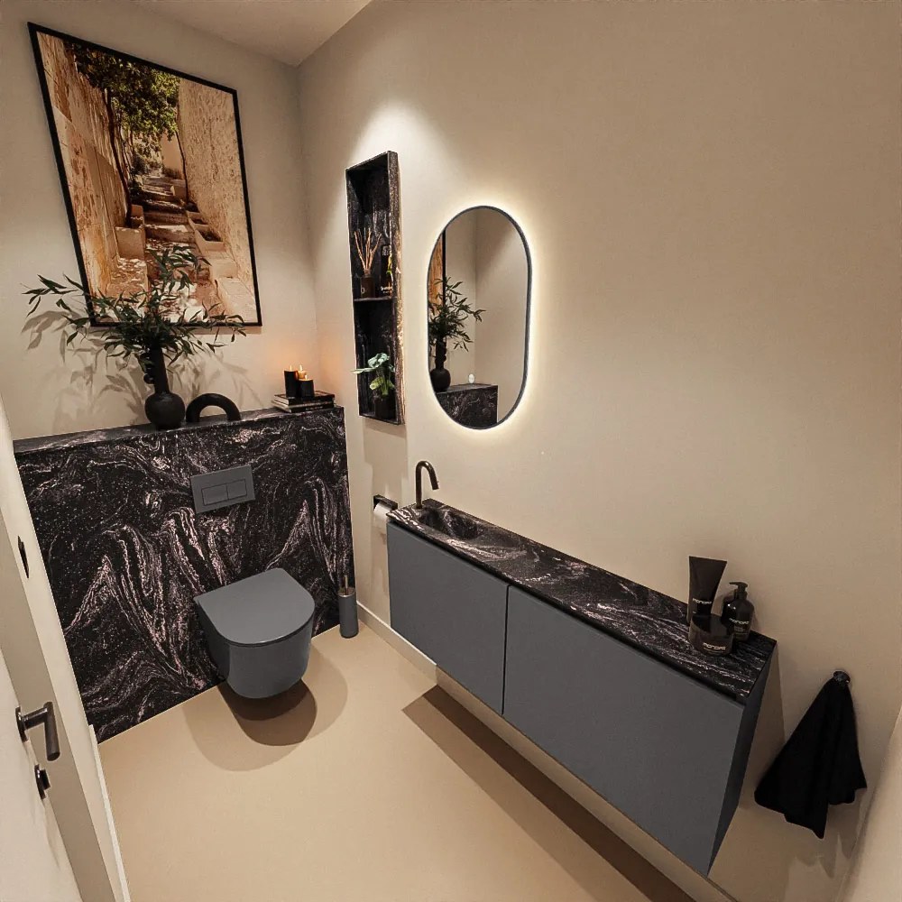 Mondiaz Ture DLux toiletmeubel 120cm dark grey met wastafel lava links met kraangat