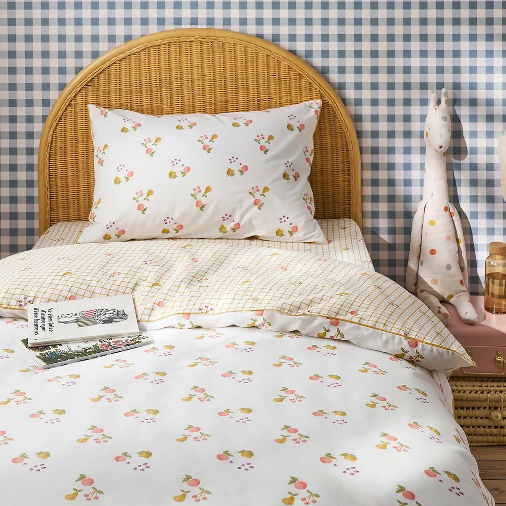 Hoeslaken voor kinderbed, 50% gerecycled katoen, omslag van 25 cm, fruitprint, LILAS