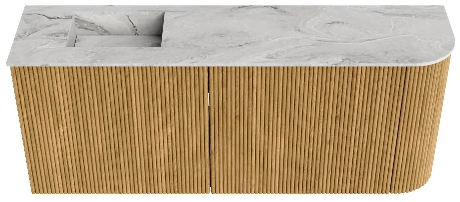 Mondiaz Joya DLux 100cm toiletmeubel ronding rechts oak met wastafel faye links zonder kraangat glace