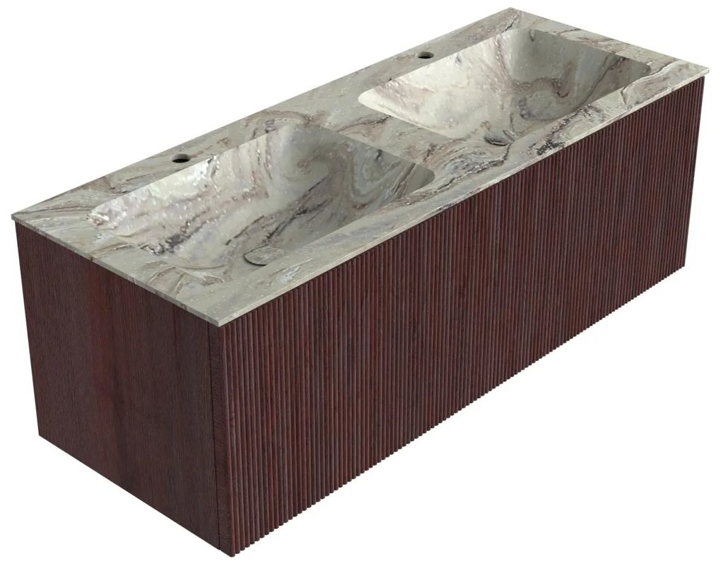 Mondiaz Kurve-dlux 120cm badmeubel ruby met 1 lade en wastafel leaf dubbel 2 kraangaten glace