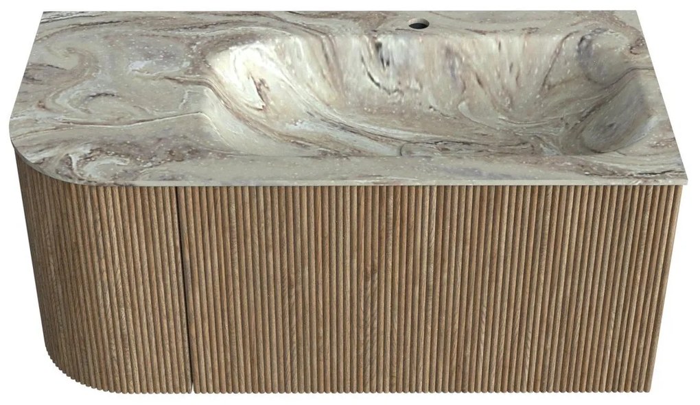 Mondiaz Kurve-dlux 95cm badmeubel ronding links dusk met 1 lade en deur en wastafel big small kraangat rechts glace