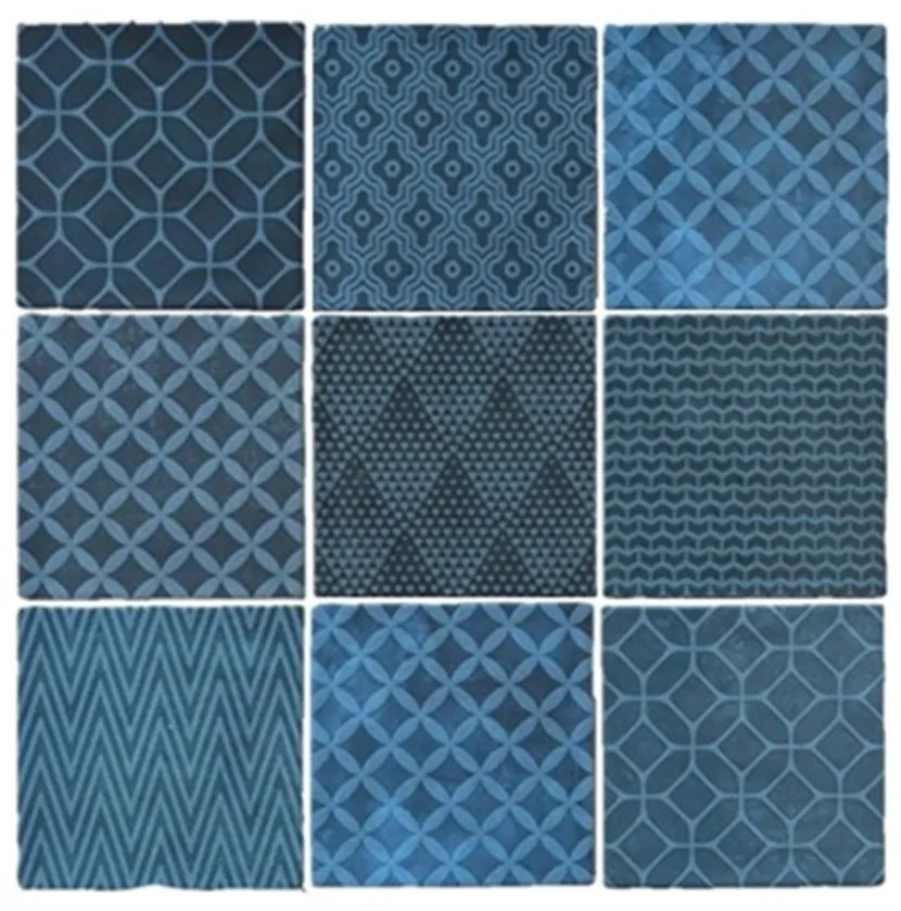 Terre d'Azur Maroc wandtegel met decor 11.5x11.5cm blauw donker mix
