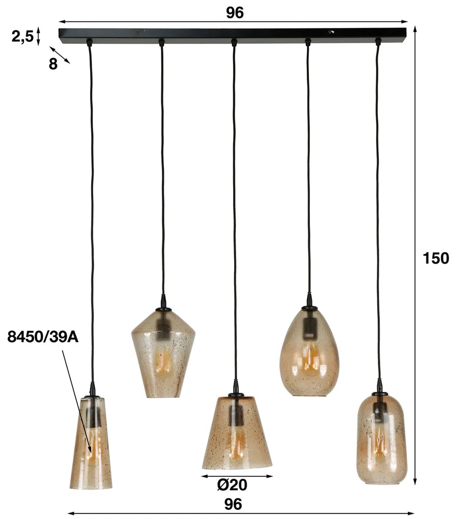 Luxe Hanglamp Met 5 Glazen Kappen