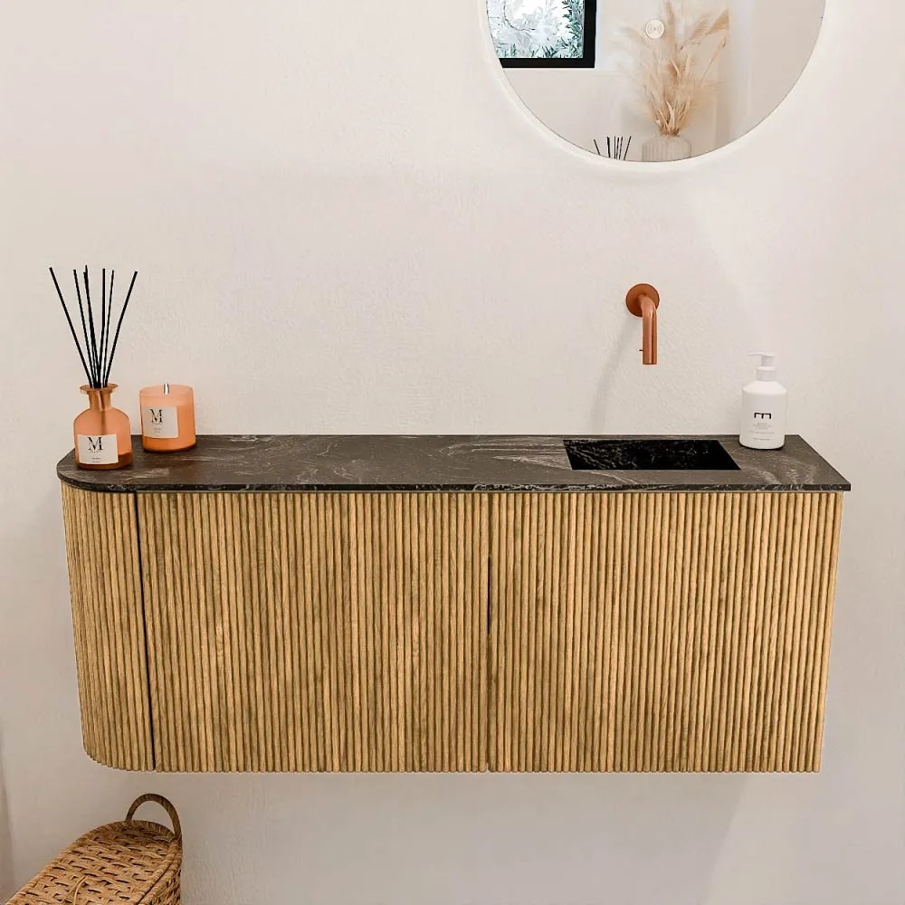 Mondiaz Joya DLux 100cm toiletmeubel ronding links oak met wastafel faye rechts zonder kraangat lava
