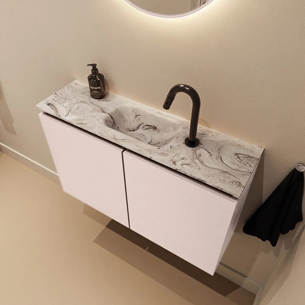 Mondiaz Ture DLux toiletmeubel 80cm rosee met wastafel glace midden met kraangat