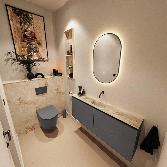 MONDIAZ TURE-DLUX 120cm toiletmeubel Dark Grey. EDEN wastafel Frappe positie midden. Zonder kraangat. TUREDX120DGRM0FRA