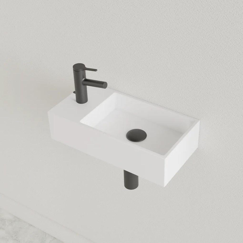 Sanigoods Nano fontein links wit mat met kraangat 36x18cm