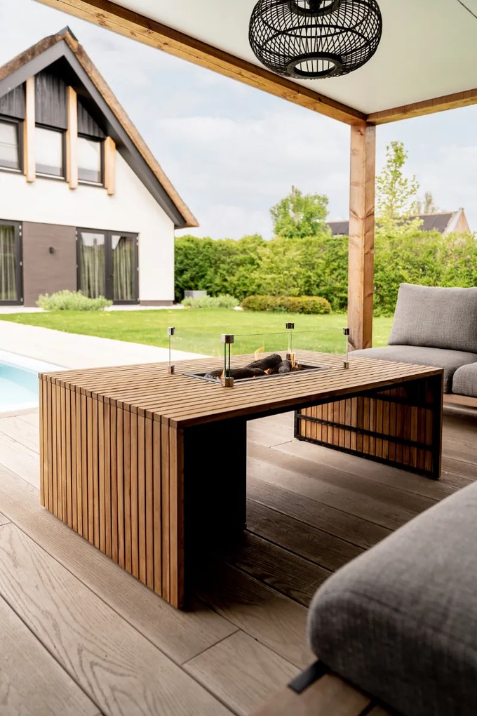 Cosibridge vuurtafel 140x80 cm. - Black/Teak - Incl. gratis glasset
